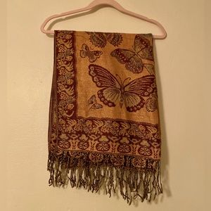 maroon & metallic butterfly scarf